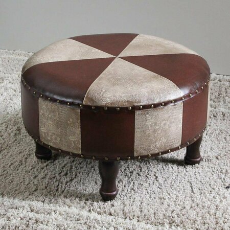 INTERNATIONAL CARAVAN Faux Leather Round Stool, Mixed Patch Work - Large YWLF-2523-MX